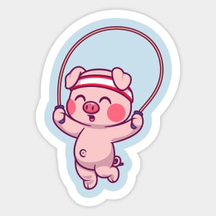 Cute Pig Playing Skipping Rope Cartoon Sticker